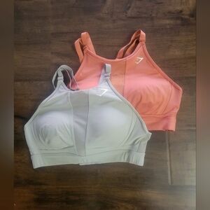 (Two) Gymshark Mesh Neckline Sports Bra High Support Gray Orange Size Medium